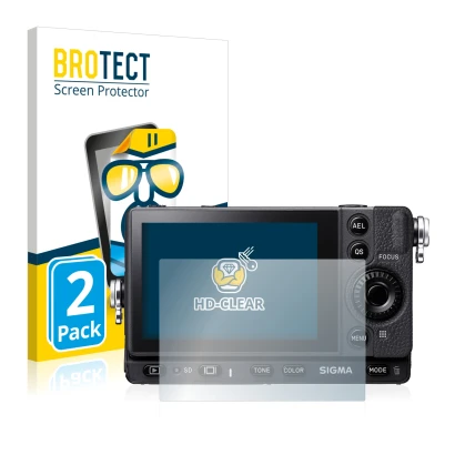 Front side of a product packaging with the brand logo BROTECT. Next to it is the device Sigma FP shown with the corresponding 