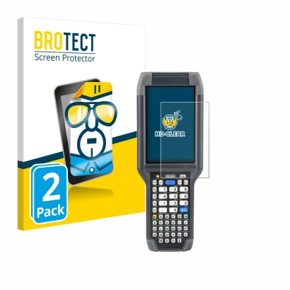 Front side of a product packaging with the brand logo BROTECT. Next to it is the device Honeywell Dolphin CK65 shown with the