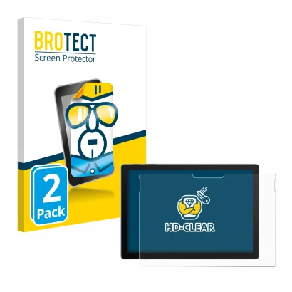 Front side of a product packaging with the brand logo BROTECT. Next to it is the device Microsoft Surface Pro 7 shown with the