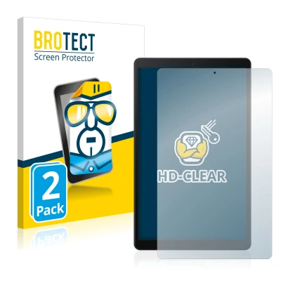 Front side of a product packaging with the brand logo BROTECT. Next to it is the device Samsung Galaxy Tab A 10.1 LTE 2019 sho