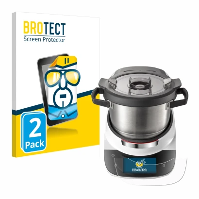 Front side of a product packaging with the brand logo BROTECT. Next to it is the device Bosch Cookit shown with the correspond