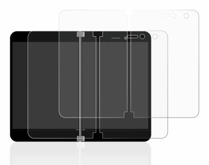 Image of the device Microsoft Surface Duo with a wide variety of screen protectors.