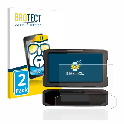 Front side of a product packaging with the brand logo BROTECT. Next to it is the device Honda CRF1100L 2020 Speedometer displa