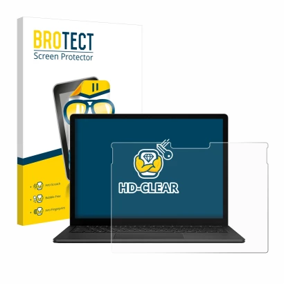 Front side of a product packaging with the brand logo BROTECT. Next to it is the device Microsoft Surface Book 3 13.5" shown w