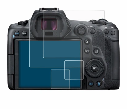 Image of the device Canon EOS R5 with a wide variety of screen protectors.