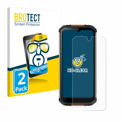 Front side of a product packaging with the brand logo BROTECT. Next to it is the device Oukitel WP6 shown with the correspondi