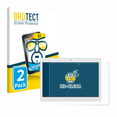 Front side of a product packaging with the brand logo BROTECT. Next to it is the device Alldocube M5X Pro shown with the corre