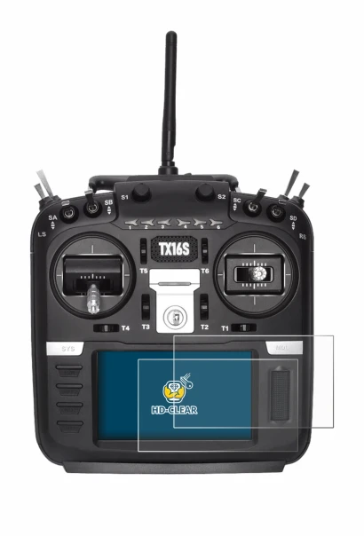 Image of the device Radiomaster TX16S with a wide variety of screen protectors.