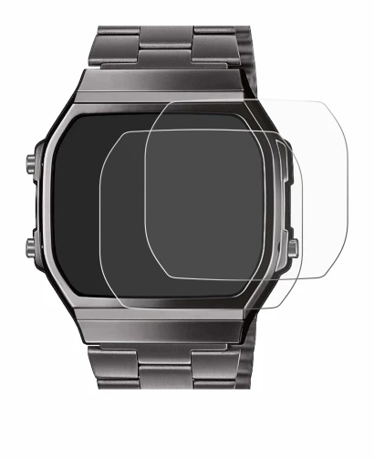 Image of the device Casio A168WEGG-1BEF with a wide variety of screen protectors.