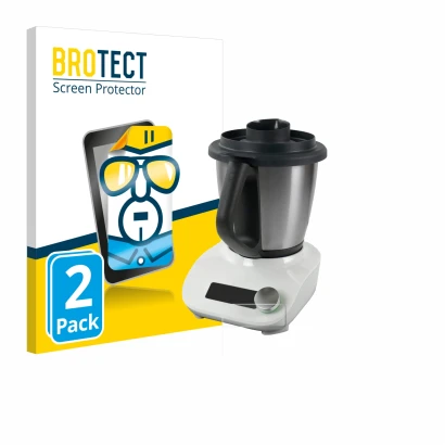 Front side of a product packaging with the brand logo BROTECT. Next to it is the device Vorwerk Thermomix Friend shown with th