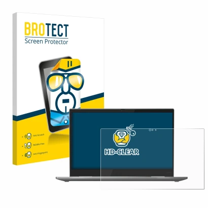Front side of a product packaging with the brand logo BROTECT. Next to it is the device Lenovo ThinkPad X1 Yoga (5th. Gen.) sh