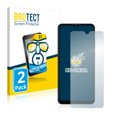 Front side of a product packaging with the brand logo BROTECT. Next to it is the device ZTE Blade A7s 2020 shown with the corr