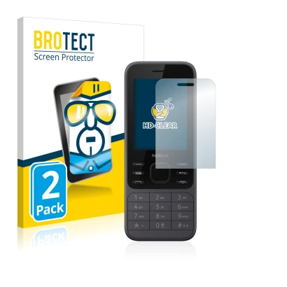Front side of a product packaging with the brand logo BROTECT. Next to it is the device Nokia 6300 2020 shown with the corresp