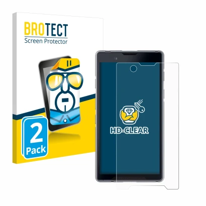 Front side of a product packaging with the brand logo BROTECT. Next to it is the device Bittium Tough Mobile 2 shown with the