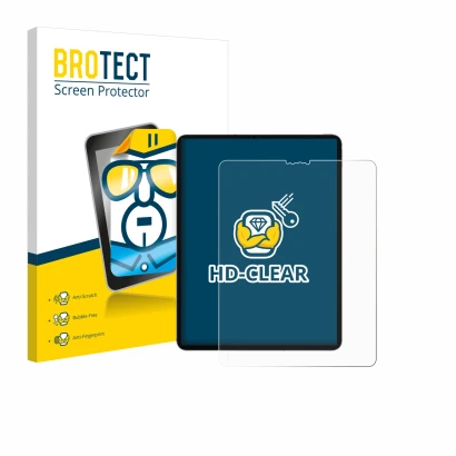 Front side of a product packaging with the brand logo BROTECT. Next to it is the device Apple iPad Pro 12.9