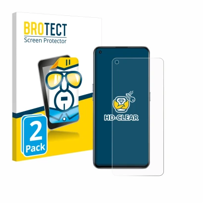 Front side of a product packaging with the brand logo BROTECT. Next to it is the device realme GT 5G shown with the correspond