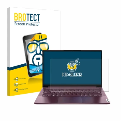 Front side of a product packaging with the brand logo BROTECT. Next to it is the device Lenovo Yoga Slim 7 14" Non-Touch shown