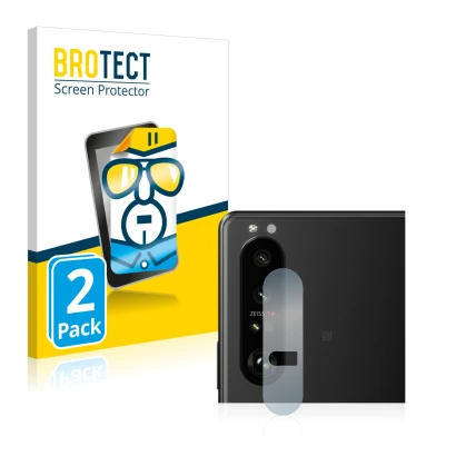 Front side of a product packaging with the brand logo BROTECT. Next to it is the device Sony Xperia 1 III (ONLY Camera Lens) s