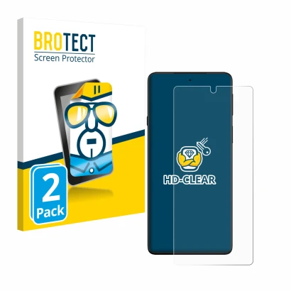 Front side of a product packaging with the brand logo BROTECT. Next to it is the device Motorola Edge 20 shown with the corres