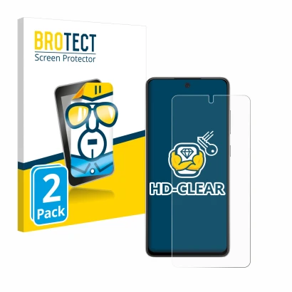 Front side of a product packaging with the brand logo BROTECT. Next to it is the device Samsung Galaxy A52s 5G shown with the 