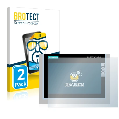 Front side of a product packaging with the brand logo BROTECT. Next to it is the device Siemens Simatic HMI TP700 Comfort show