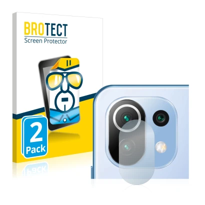 Front side of a product packaging with the brand logo BROTECT. Next to it is the device Xiaomi 11 Lite 5G NE (ONLY Camera Lens