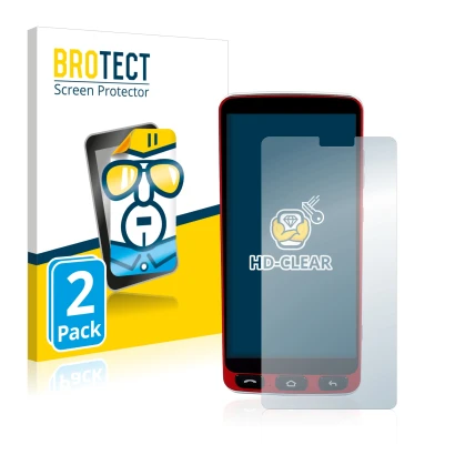 Front side of a product packaging with the brand logo BROTECT. Next to it is the device Olympia Neo Smartphone shown with the 