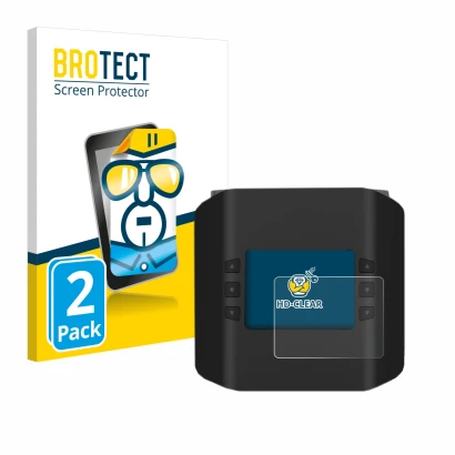 Front side of a product packaging with the brand logo BROTECT. Next to it is the device ISDT Smart Duo Charger K4 shown with t
