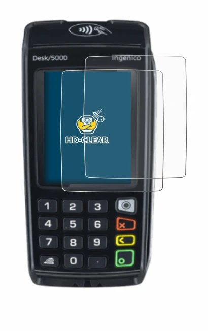 Image of the device ingenico Desk/5000 with a wide variety of screen protectors.