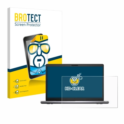 Front side of a product packaging with the brand logo BROTECT. Next to it is the device Dell Latitude 5510 shown with the corr