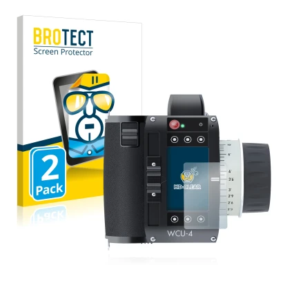 Front side of a product packaging with the brand logo BROTECT. Next to it is the device Arri WCU-4 shown with the correspondin
