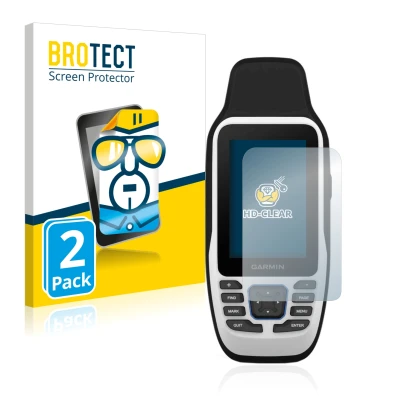 Front side of a product packaging with the brand logo BROTECT. Next to it is the device Garmin GPSMAP 79s shown with the corre