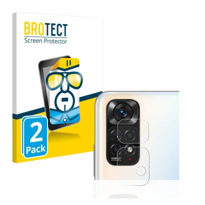 Front side of a product packaging with the brand logo BROTECT. Next to it is the device Xiaomi Redmi Note 11S (ONLY Camera Len