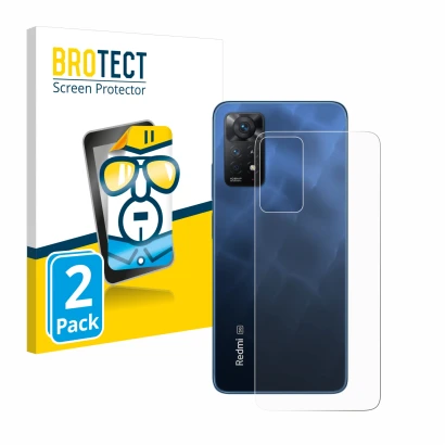 Front side of a product packaging with the brand logo BROTECT. Next to it is the device Xiaomi Redmi Note 11 Pro 5G (Back) sho