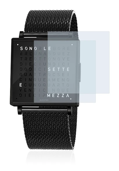 Image of the device Qlocktwo W35 with a wide variety of screen protectors.