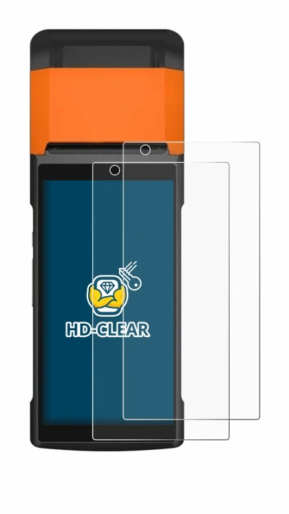 Image of the device Sunmi V2s with a wide variety of screen protectors.