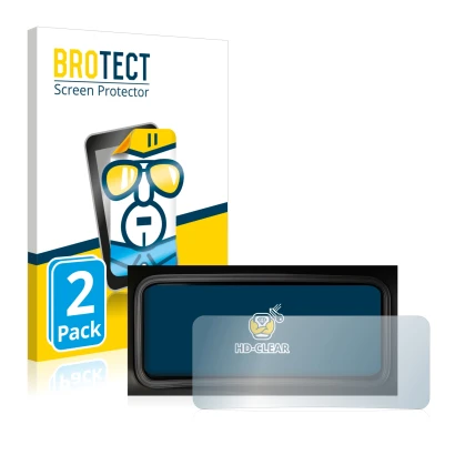 Front side of a product packaging with the brand logo BROTECT. Next to it is the device Hyundai Kona 2022 Speedometer display 