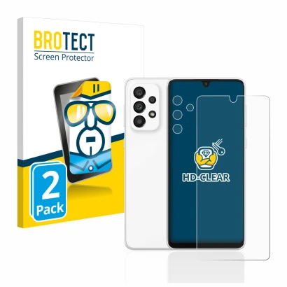 Front side of a product packaging with the brand logo BROTECT. Next to it is the device Samsung Galaxy A33 5G (Front+Camera) s