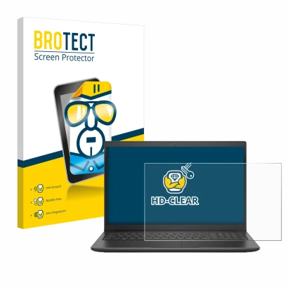 Front side of a product packaging with the brand logo BROTECT. Next to it is the device Dell Latitude 3520 shown with the corr
