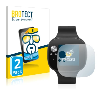 Front side of a product packaging with the brand logo BROTECT. Next to it is the device ASUS Vivowatch BP shown with the corre