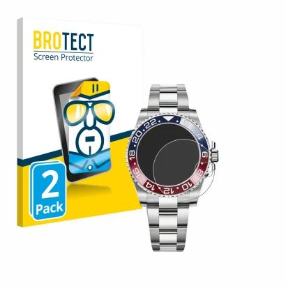 Front side of a product packaging with the brand logo BROTECT. Next to it is the device Rolex GMT-Master II shown with the cor