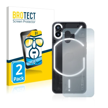 Front side of a product packaging with the brand logo BROTECT. Next to it is the device Nothing Phone (1) (Back) shown with th