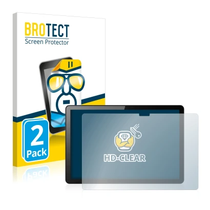 Front side of a product packaging with the brand logo BROTECT. Next to it is the device Lenovo Tab M10 (3th Gen.) shown with t