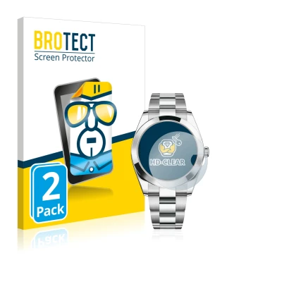 Front side of a product packaging with the brand logo BROTECT. Next to it is the device Rolex Datejust 41 shown with the corre