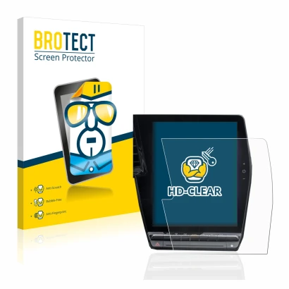 Front side of a product packaging with the brand logo BROTECT. Next to it is the device Renault Megane E-Tech openR Link 12" s