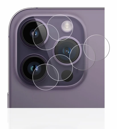 Image of the device Apple iPhone 14 Pro (ONLY Camera Lens) with a wide variety of screen protectors.