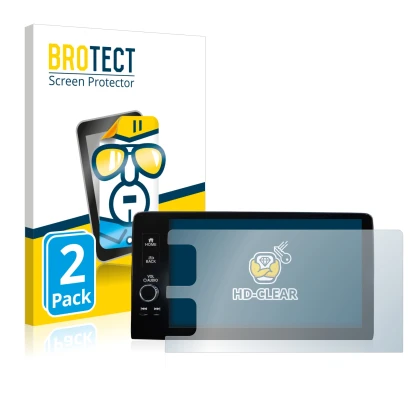 Front side of a product packaging with the brand logo BROTECT. Next to it is the device Honda HR-V 2022 Navigationssystem show