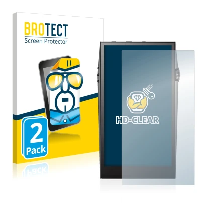 Front side of a product packaging with the brand logo BROTECT. Next to it is the device Astell&Kern SP3000 shown with the corr