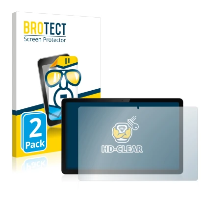 Front side of a product packaging with the brand logo BROTECT. Next to it is the device realme Pad 10.4" shown with the corres
