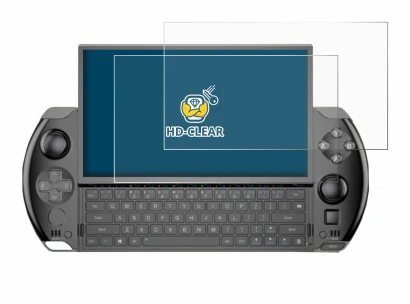 Image of the device GPD Win 4 with a wide variety of screen protectors.